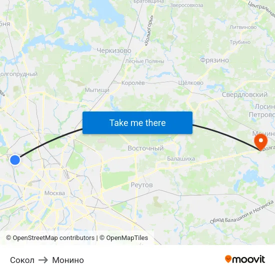 Сокол to Монино map