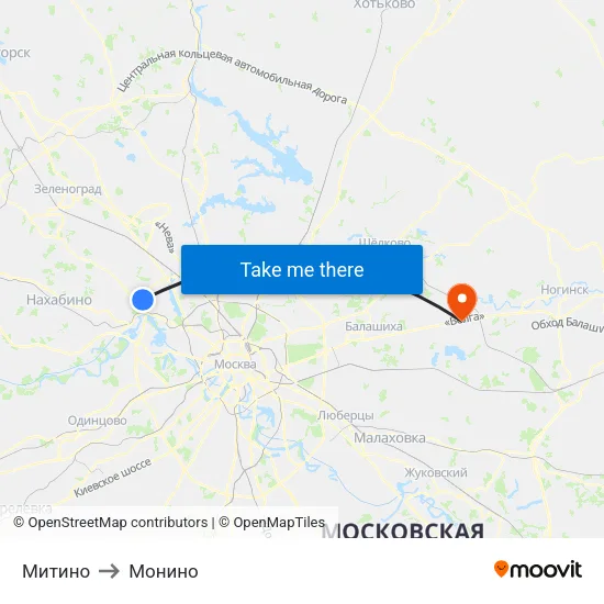 Митино to Монино map