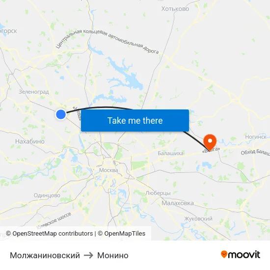 Молжаниновский to Монино map