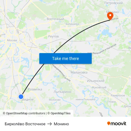 Бирюлёво Восточное to Монино map