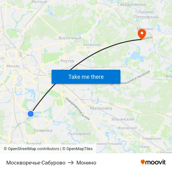 Москворечье-Сабурово to Монино map