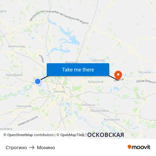 Строгино to Монино map