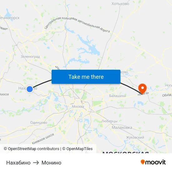 Нахабино to Монино map