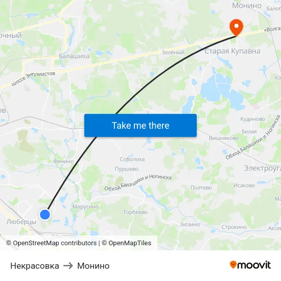 Некрасовка to Монино map