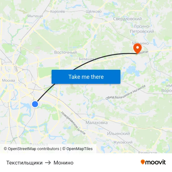 Текстильщики to Монино map