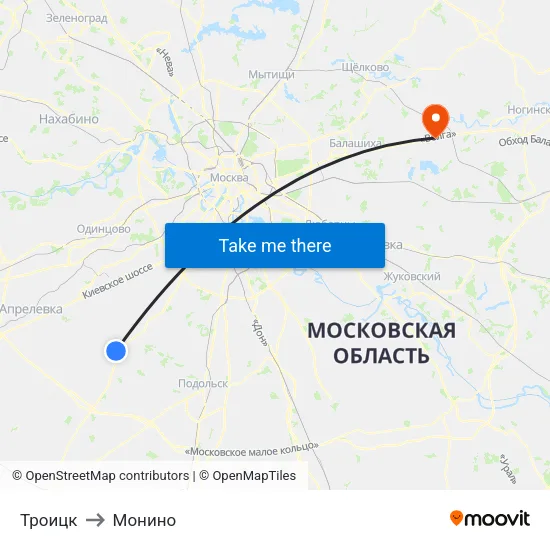 Троицк to Монино map