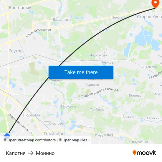 Капотня to Монино map