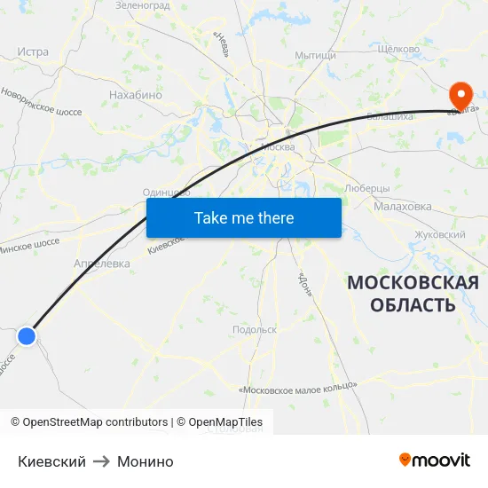 Киевский to Монино map