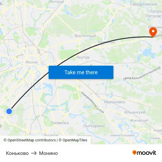 Коньково to Монино map