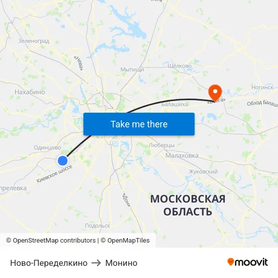 Ново-Переделкино to Монино map