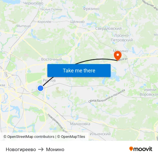 Новогиреево to Монино map