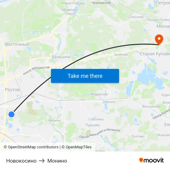 Новокосино to Монино map