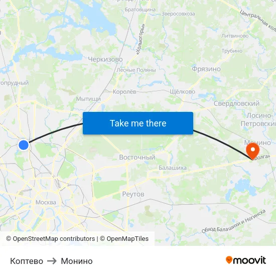 Коптево to Монино map