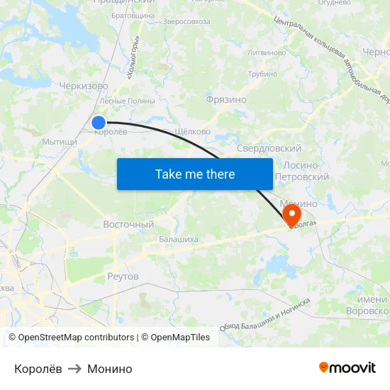 Королёв to Монино map