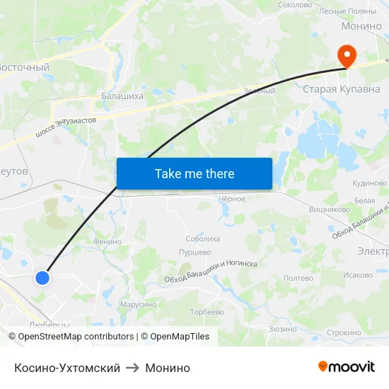 Косино-Ухтомский to Монино map