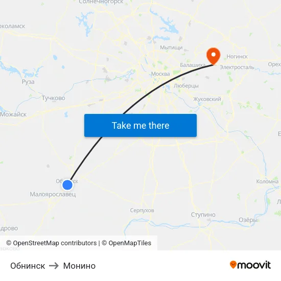 Обнинск to Монино map