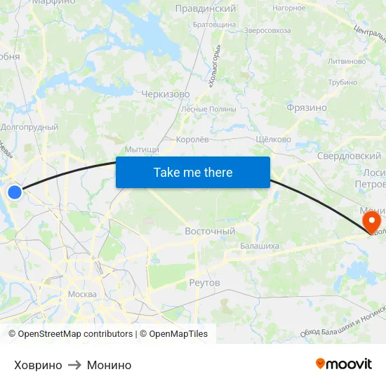 Ховрино to Монино map