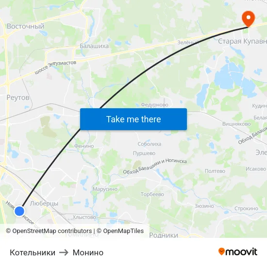 Котельники to Монино map