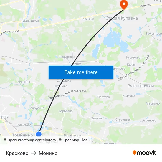 Красково to Монино map