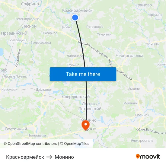 Красноармейск to Монино map