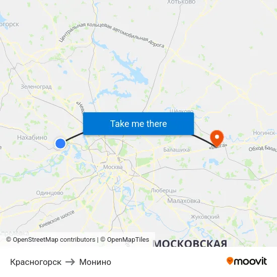 Красногорск to Монино map