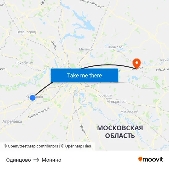 Одинцово to Монино map