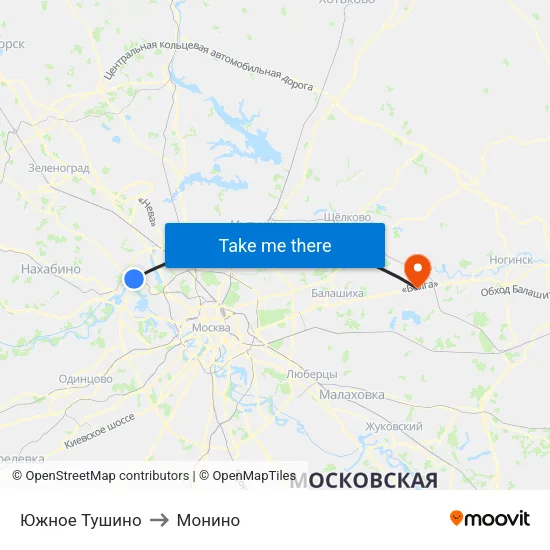 Южное Тушино to Монино map