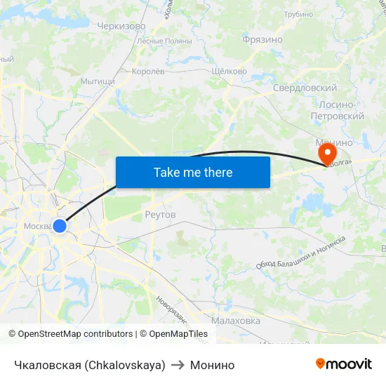 Чкаловская (Chkalovskaya) to Монино map
