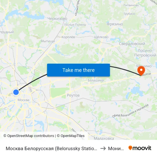 Москва Белорусская (Belorussky Station) to Монино map