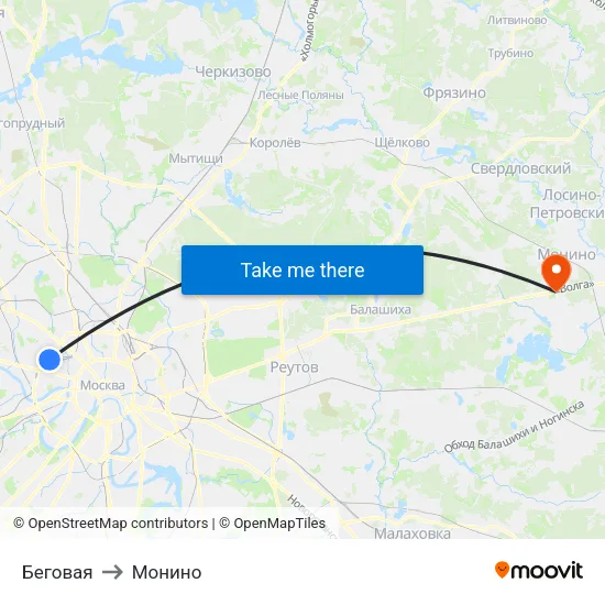 Беговая to Монино map