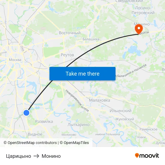 Царицыно to Монино map