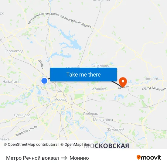 Метро Речной вокзал to Монино map