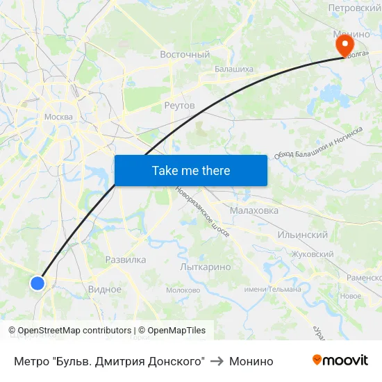 Метро "Бульв. Дмитрия Донского" to Монино map