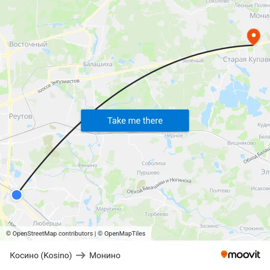 Косино (Kosino) to Монино map