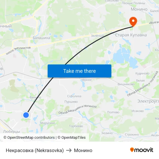 Некрасовка (Nekrasovka) to Монино map