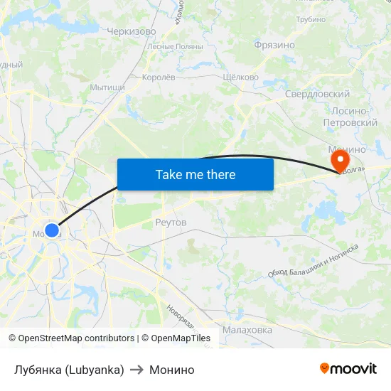 Лубянка (Lubyanka) to Монино map