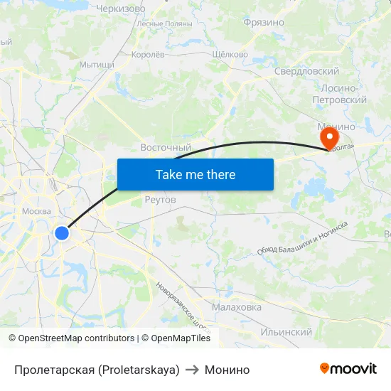 Пролетарская (Proletarskaya) to Монино map