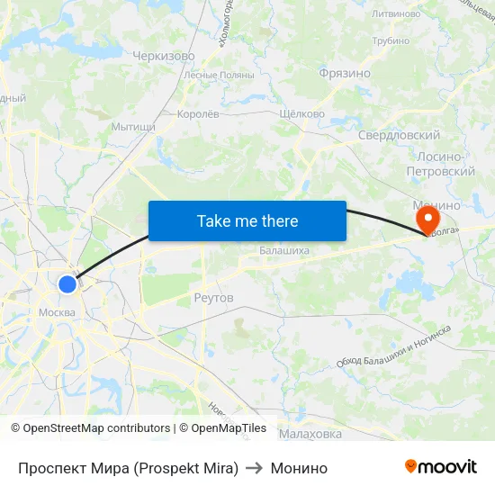 Проспект Мира (Prospekt Mira) to Монино map