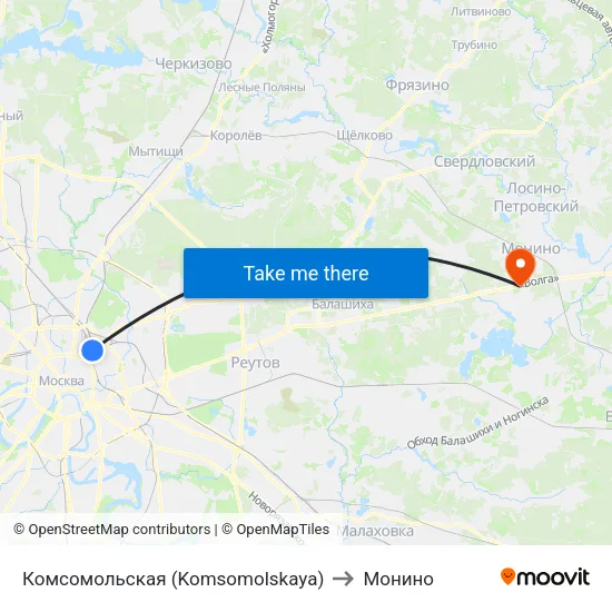 Комсомольская (Komsomolskaya) to Монино map