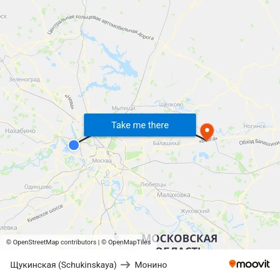Щукинская (Schukinskaya) to Монино map