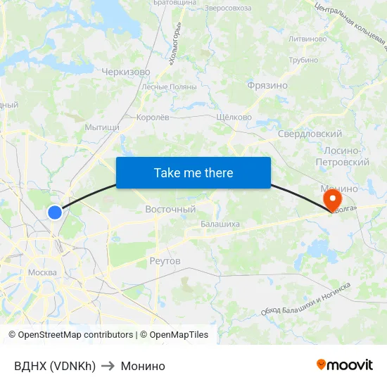 ВДНХ (VDNKh) to Монино map