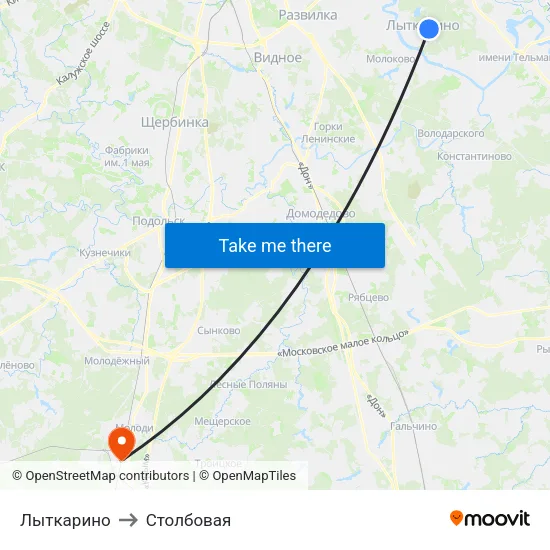 Лыткарино to Столбовая map