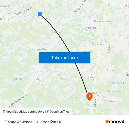 Первомайское to Столбовая map