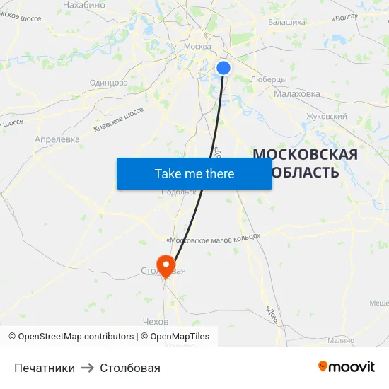 Печатники to Столбовая map