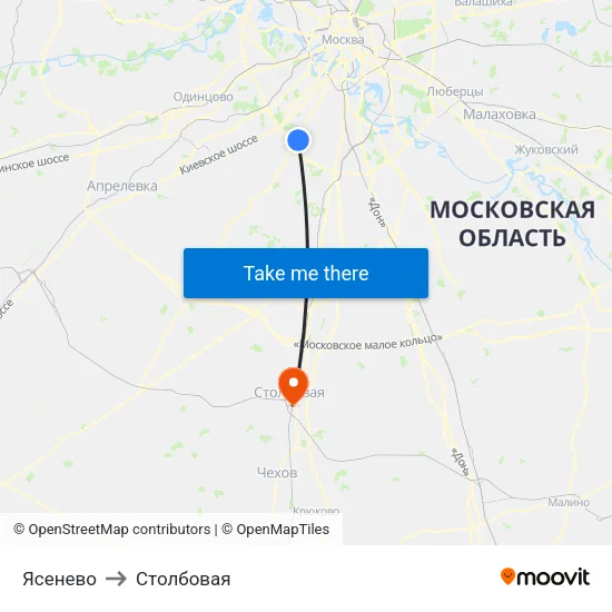 Ясенево to Столбовая map