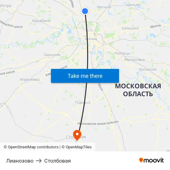 Лианозово to Столбовая map
