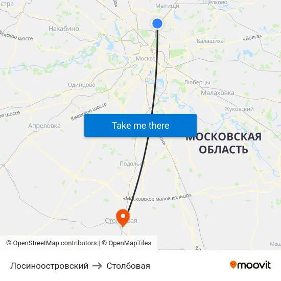 Лосиноостровский to Столбовая map