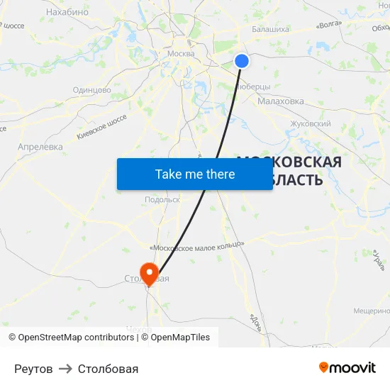Реутов to Столбовая map