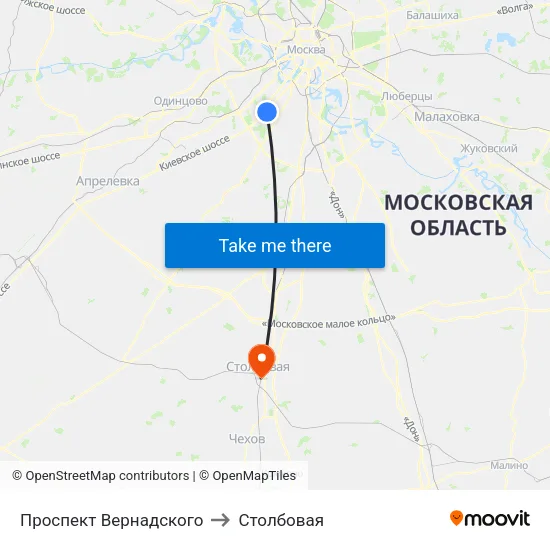 Проспект Вернадского to Столбовая map