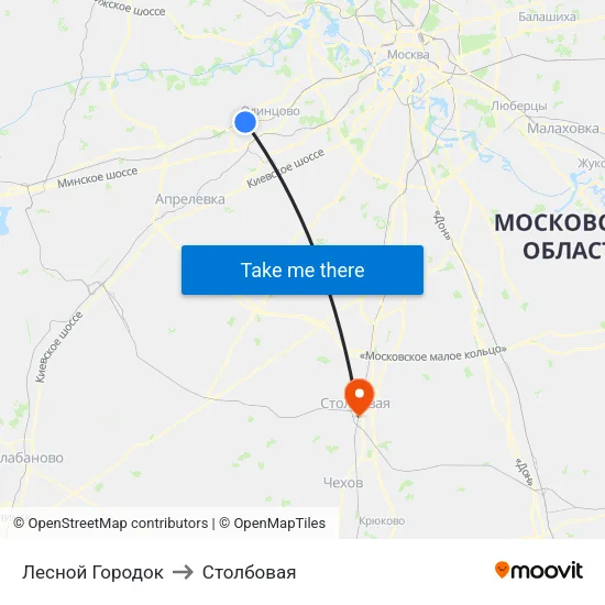 Лесной Городок to Столбовая map